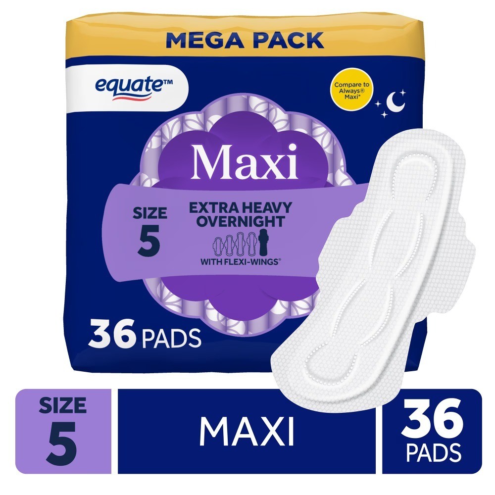 Extra Heavy Overnight Absorbency Maxi Pads with Flexi Wings Size 5 Pack of 36