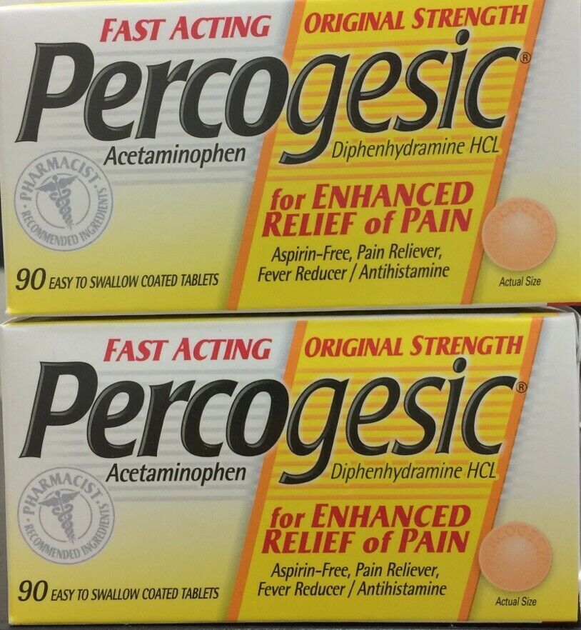 Percogesic Fast Acting Pain Reliever Tablets 325mg 90ct( 2 boxes ) EXP: 06/25