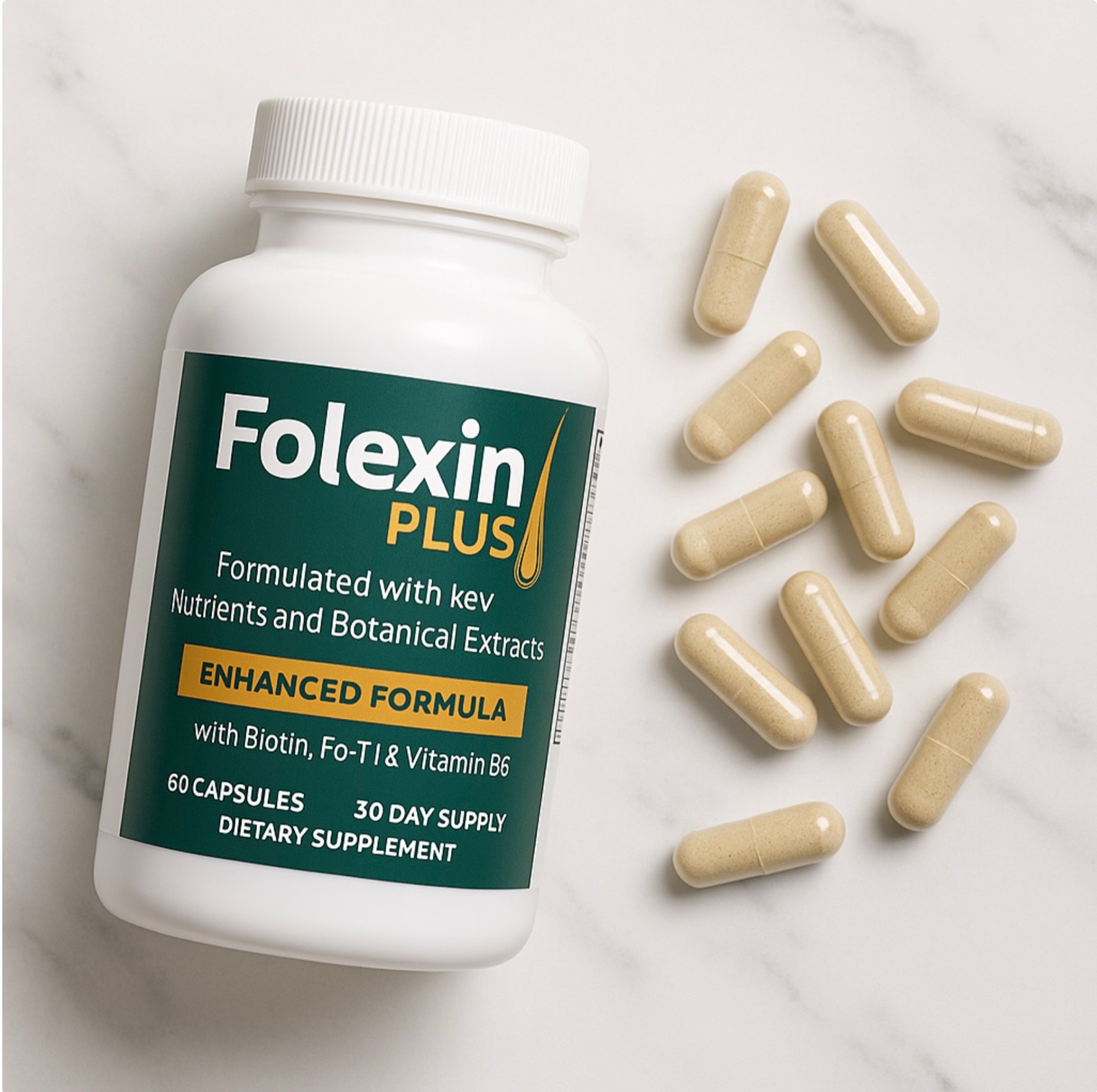 Folexin Plus Support Supplement for Women & Men with Biotin, Vitamin B6 1 Bottle