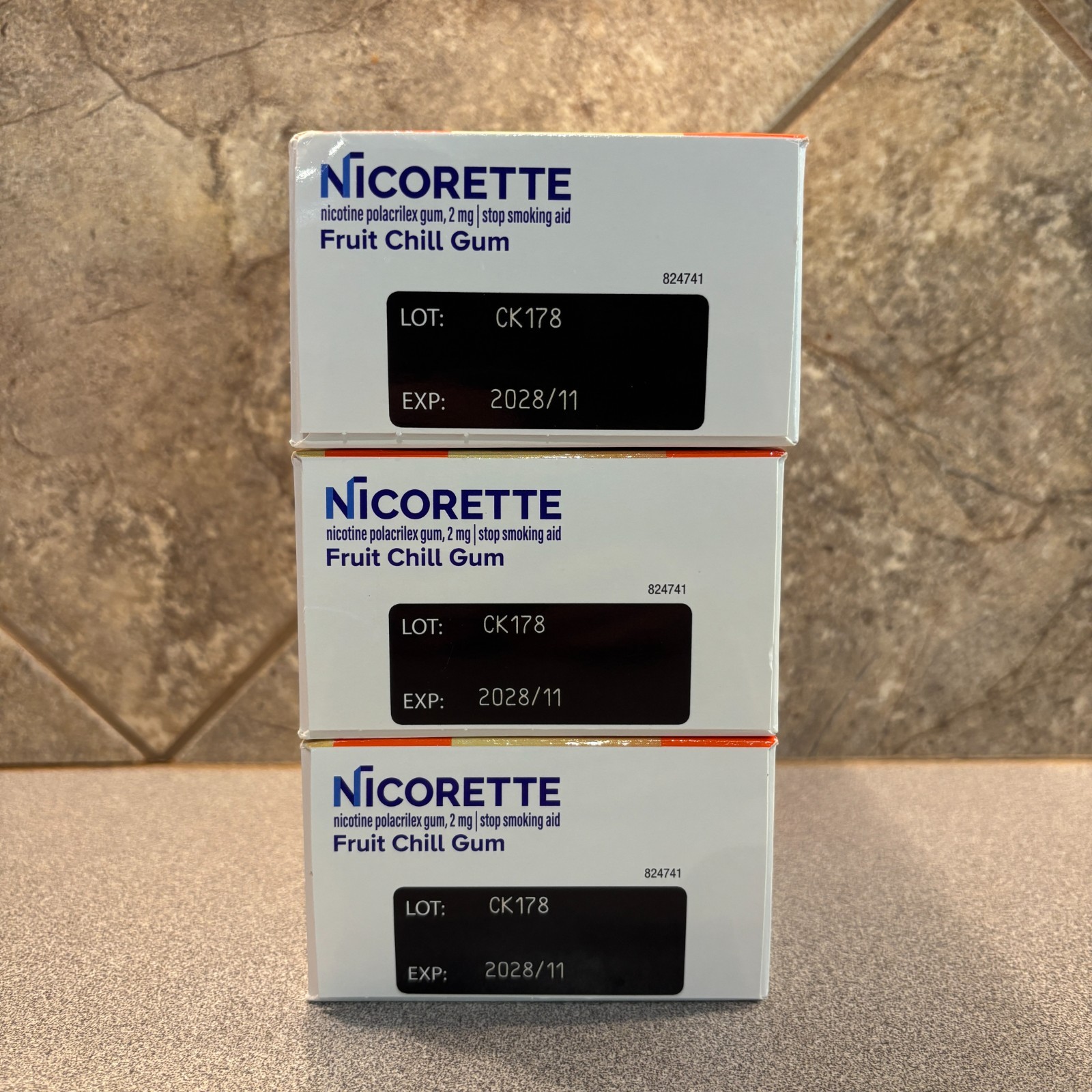 3x – Nicorette 2mg Nicotine Gum Fruit Chill 100 Pieces (300) – 11/2028 Exp