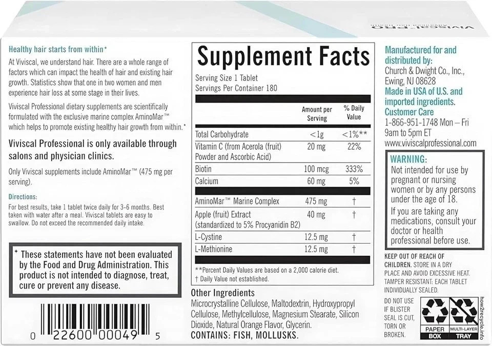 VIVISCAL PRO – Professional Hair Growth Supplement 180 Tablets, Expiring in 2027