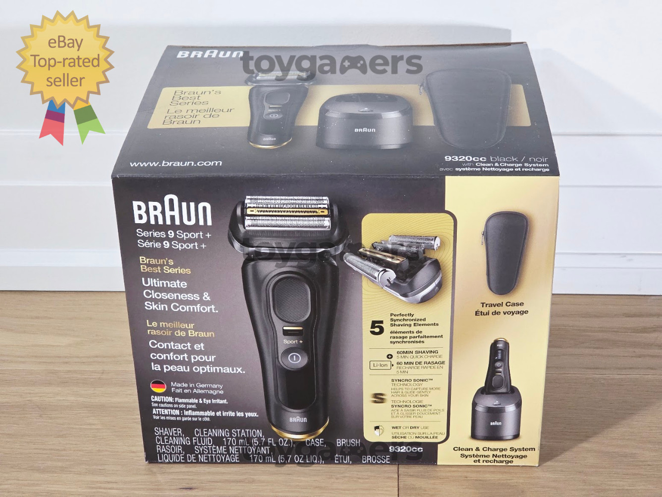 Braun Series 9 Sport+ 9320cc Shaver + Clean & Charge Station + Travel Case