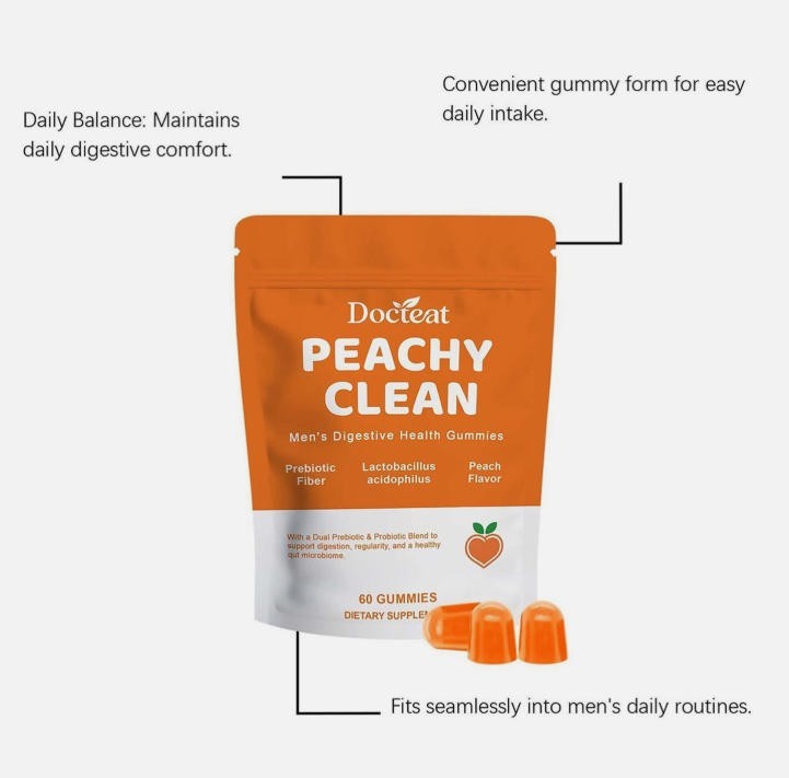 Peach bottley Clean for Men Clean Fiber Chewable Gummies Prebiotic Fiber Gummy