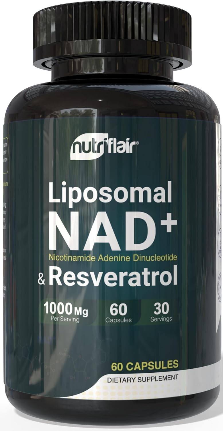 NutriFlair Liposomal NAD+ Supplement with Resveratrol 1000mg per Serving, 60 Cap
