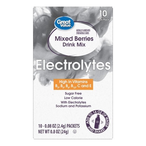 (3 pack)Great Value Electrolyte Mixed Berries Liquid Drink Mix 0.85 oz, 10 Count