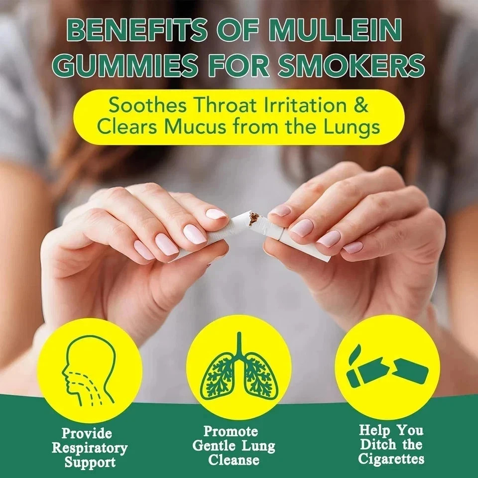 60 Count Mullein Gummies for Lung Cleanse, 2000mg Organic Mullein Leaf Extract f