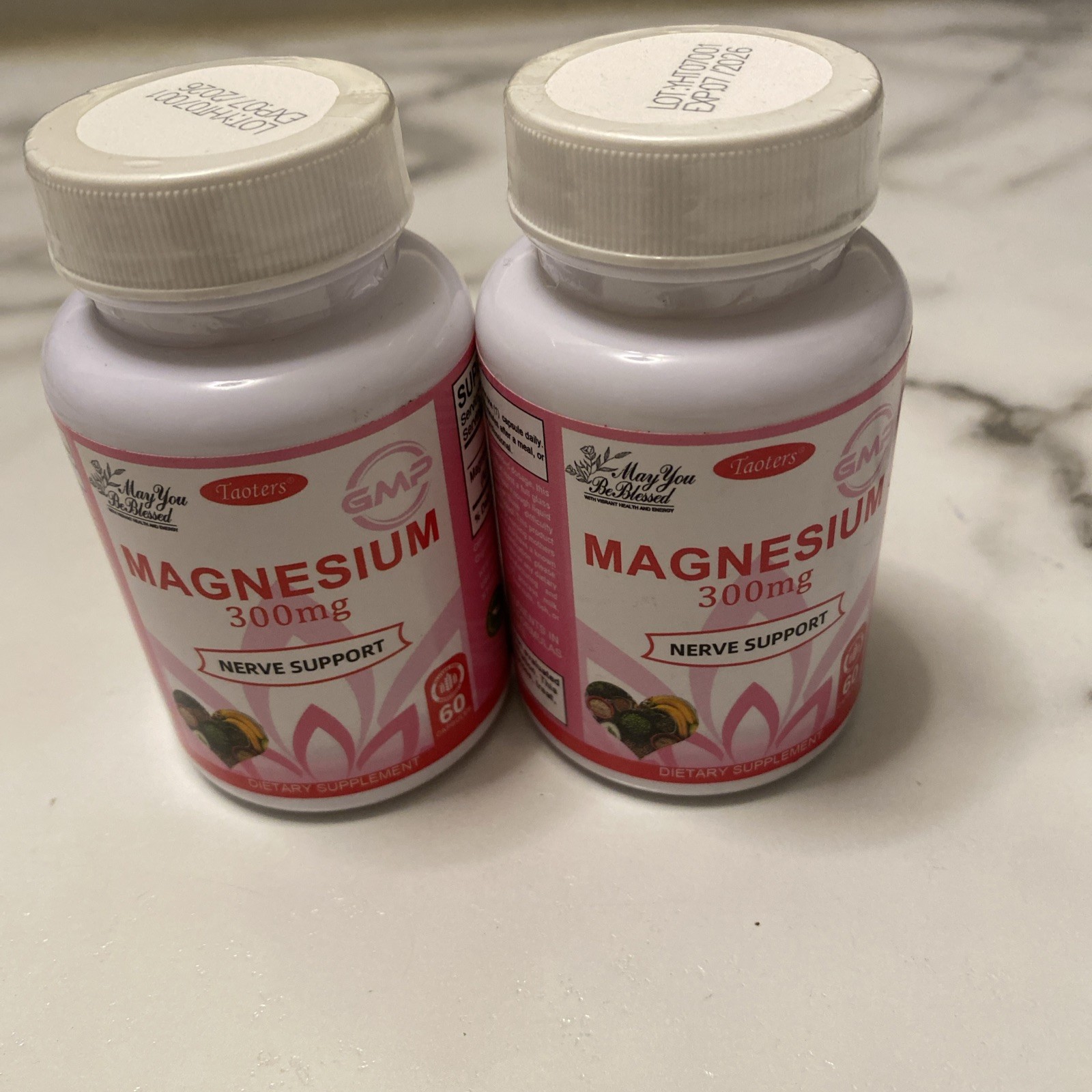 2 Pack ~ TAOTERS Magnesium Supplement Nerve Support 60 Caps ~ Exp 7/26