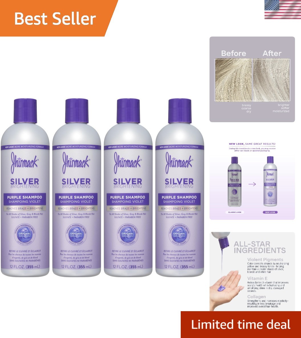 Set of 4 Silver Brightening Purple Shampoo for All Shades of Grey & Blonde Hair