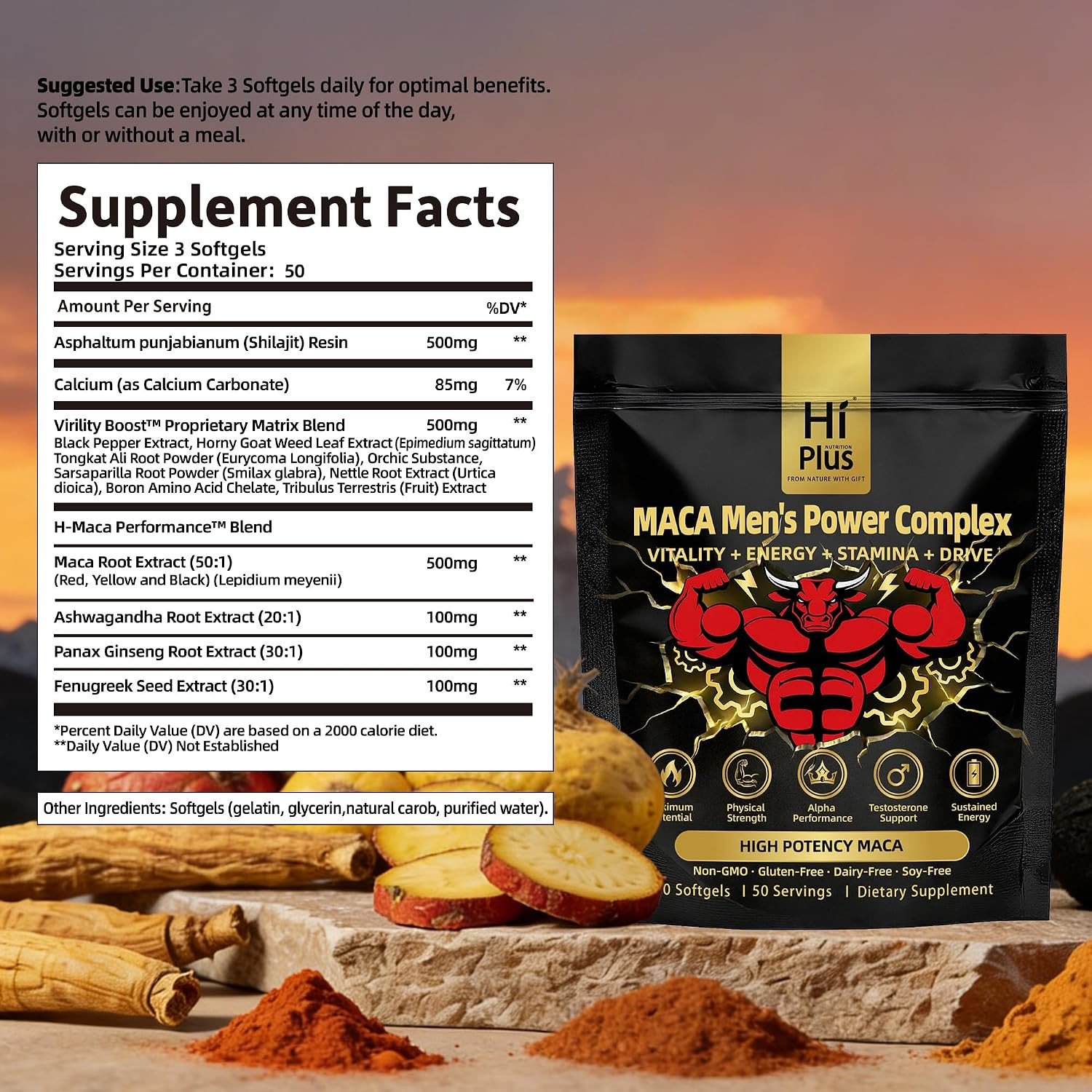 Men’S Maca Power Complex Formula, Supports Testosterone Health, Supports Energy,