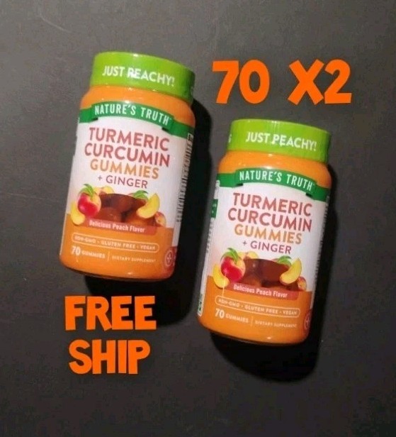 70 X 2 Nature’s Truth Turmeric Circumin Gummies Plus Ginger, 6/27 Exp Peachy!