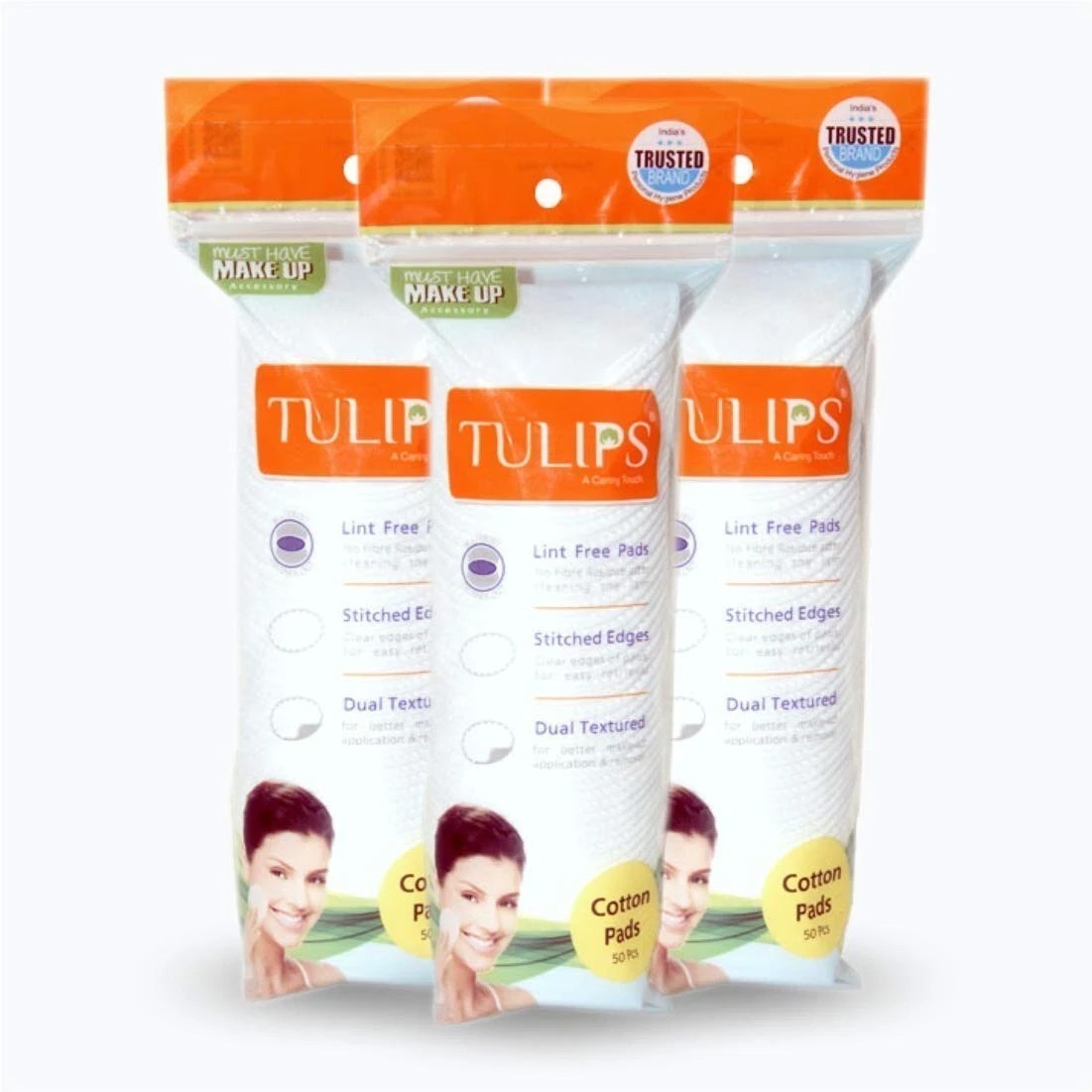 Tulips 50 Round Facial Cotton Pads in a Ziplock Bag – 100% Cotton – Pack of 3