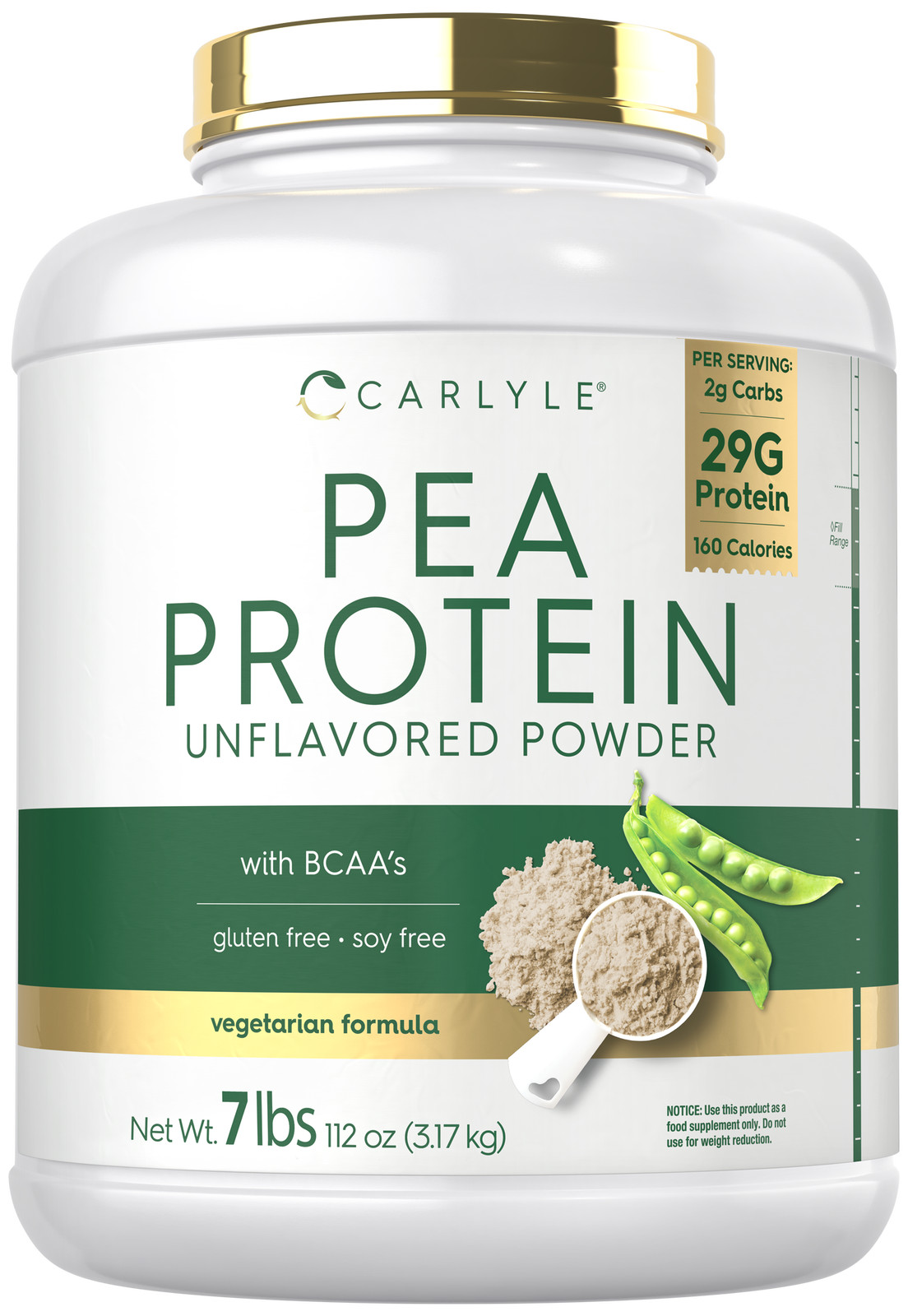 Pea Protein Powder 7lb | Unflavored | 29G Protein | with BCAAs | by Carlyle