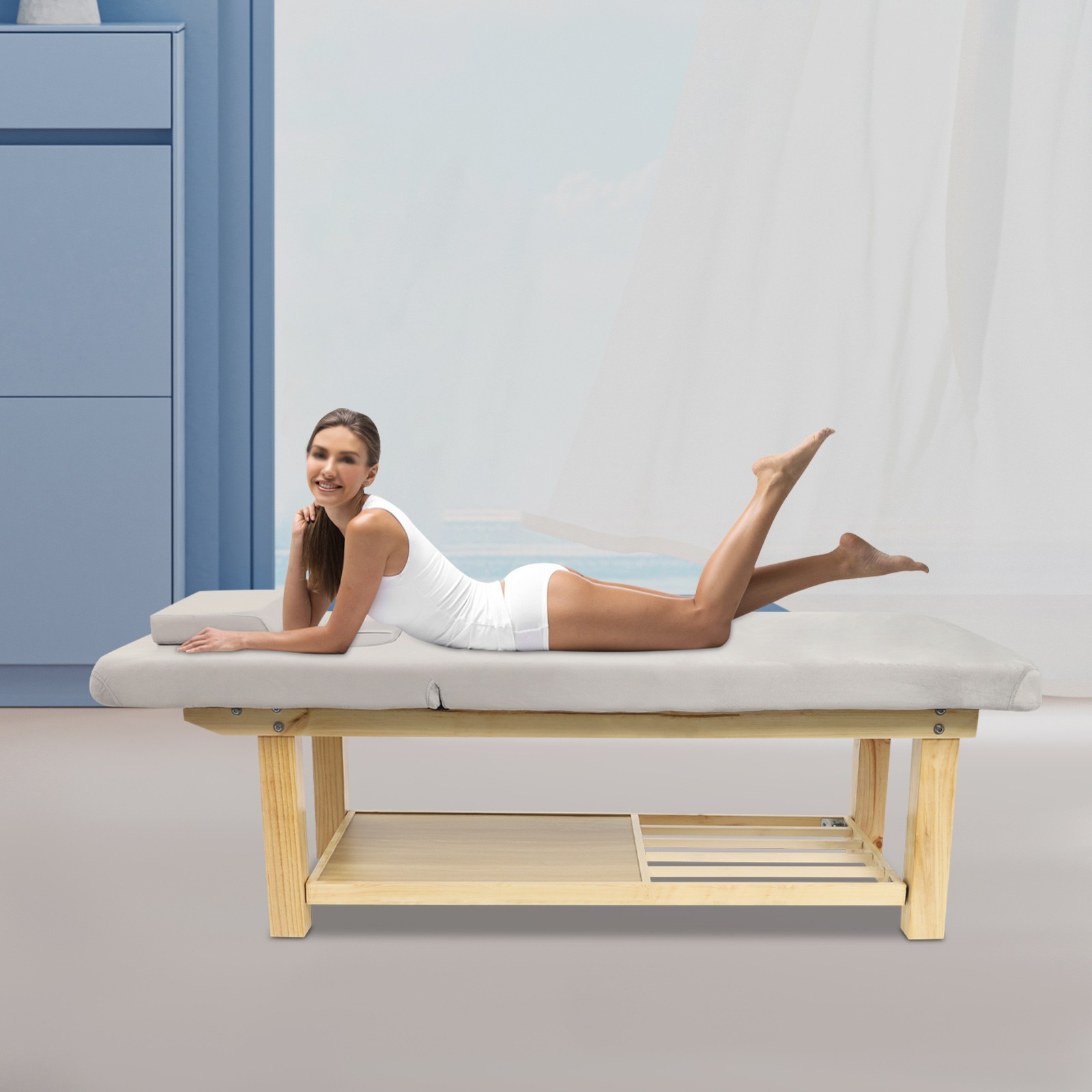 Solid Wood Stationary Massage Table 0-45°Angle Adjustable Physical Therapy Table