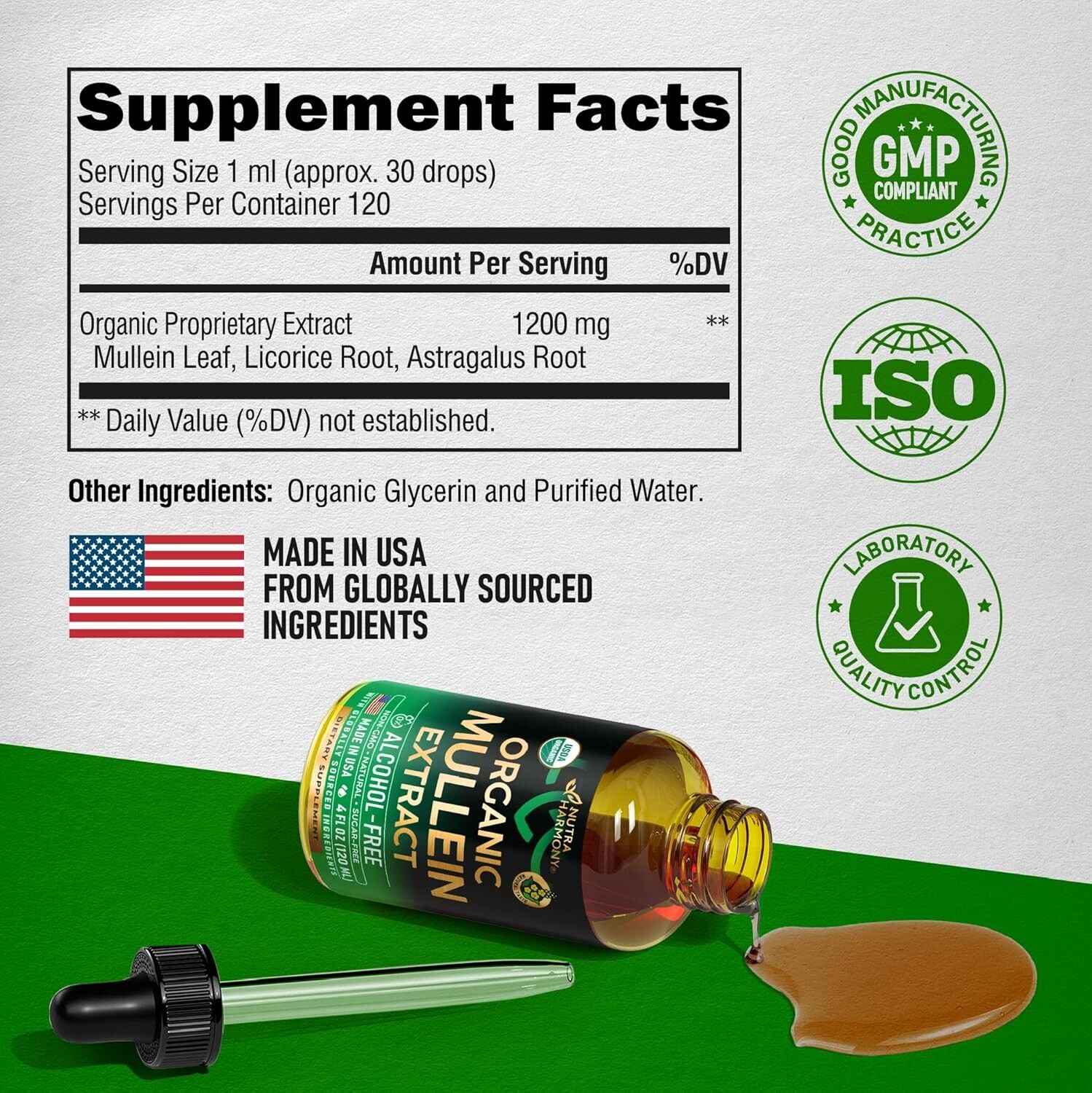 Mullein Drops for Lungs – USDA Organic Liquid – Mullein Leaf Extract Supplement!