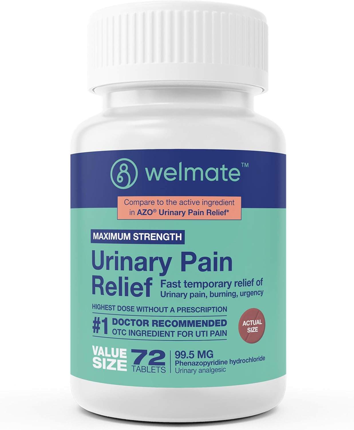 WELMATE UTI Pain Relief Maximum Strength 99.5mg 72 Tablets Fast Acting