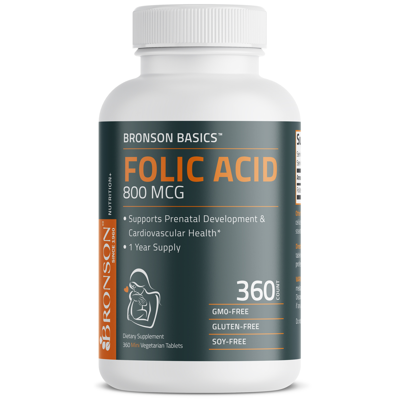 Bronson Folic Acid 800 MCG Prenatal Development 1 Year Supply 360 Tablets
