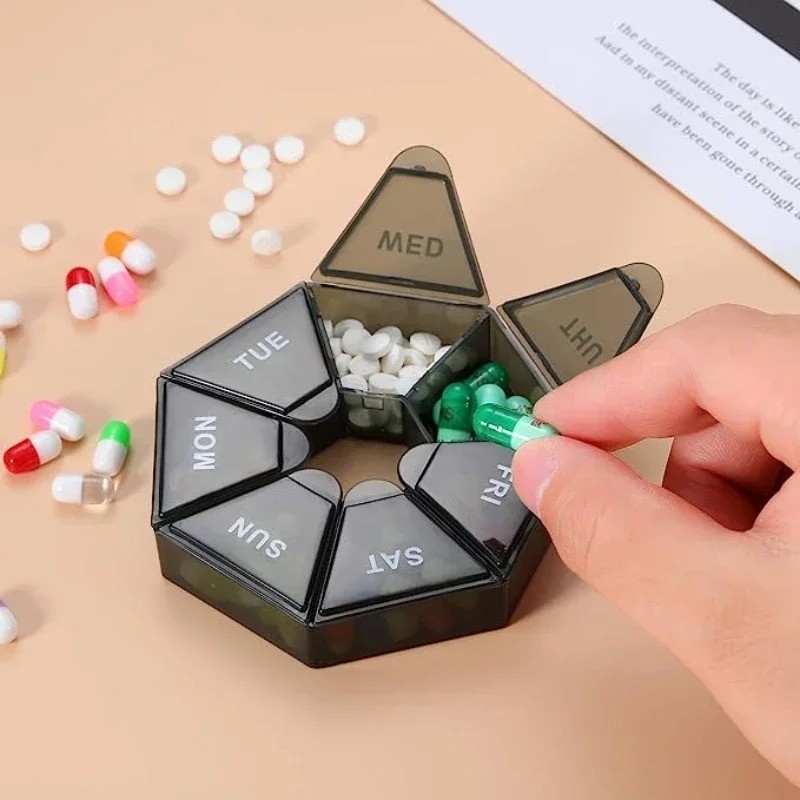 Round Weekly 7 Days Tablet Medicine Storage Pill Box Organizer Container Case