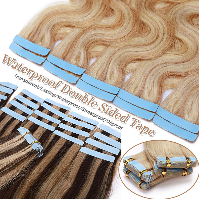 Seamless Tape In Remy Real Human Hair Extensions Skin Weft Brown Black 20pcs