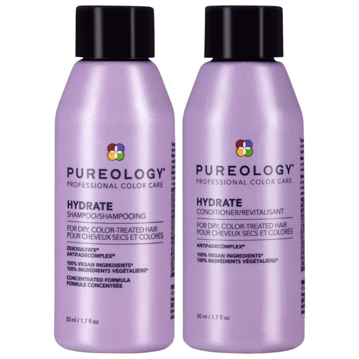 PUREOLOGY HYDRATE SHAMPOO & CONDITIONER TRAVEL SIZE SET / NEW 2025 BOTTLES