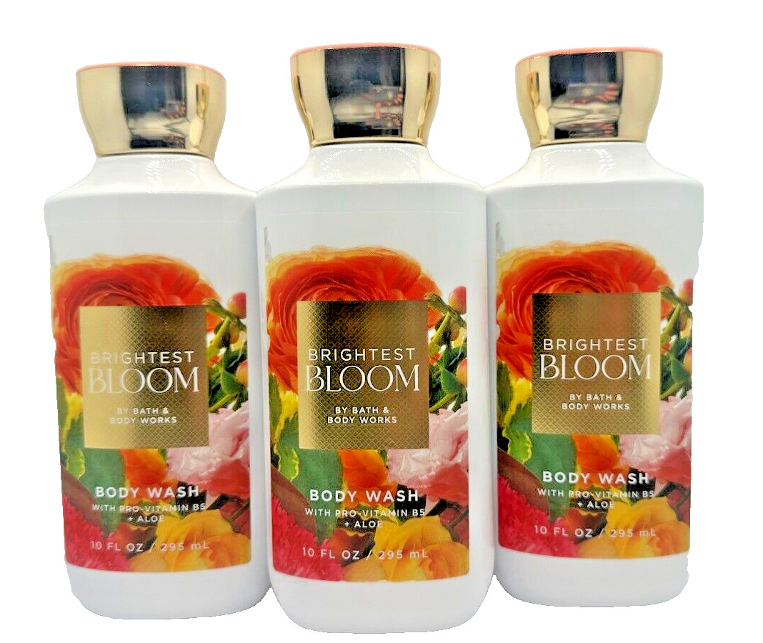 NEW Bath & Body Works Lot of 3 Bottles Brightest Bloom Body Wash Shower 10 oz