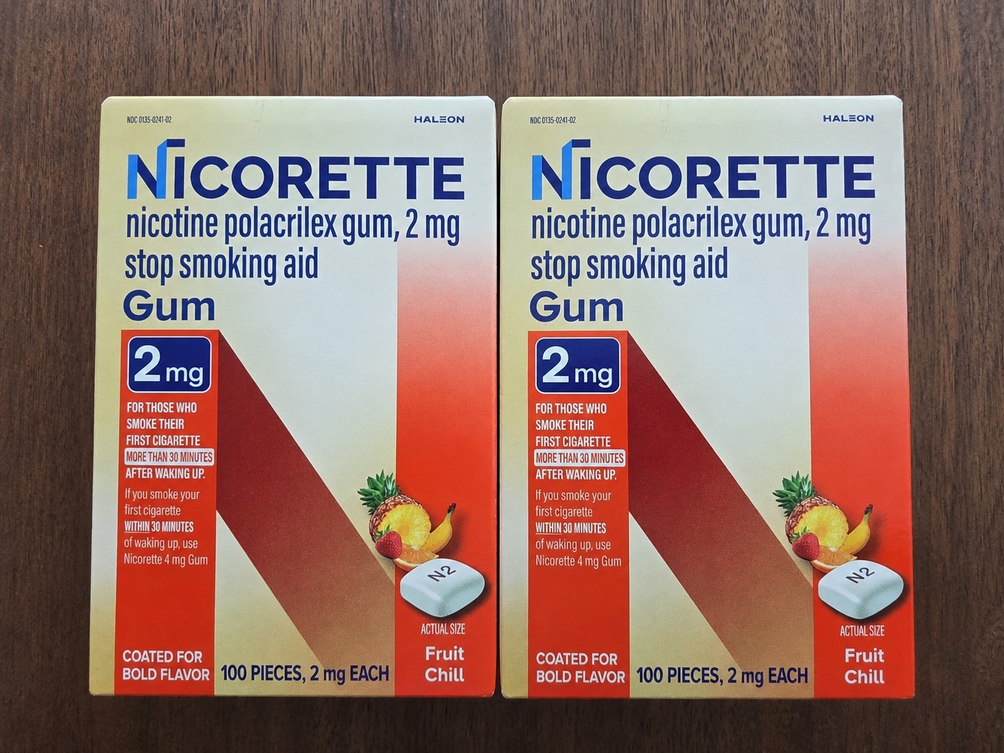 New Nicorette Fruit Chill Nicotine Gum 2mg – 100 Count (2 Per Order)