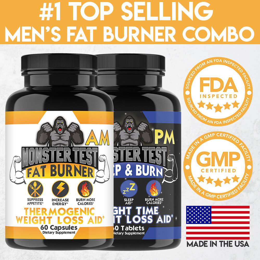 Monster Test Men’s Fat Burner AM Day + PM Night Weight Loss Diet Pill Combo 2 PK