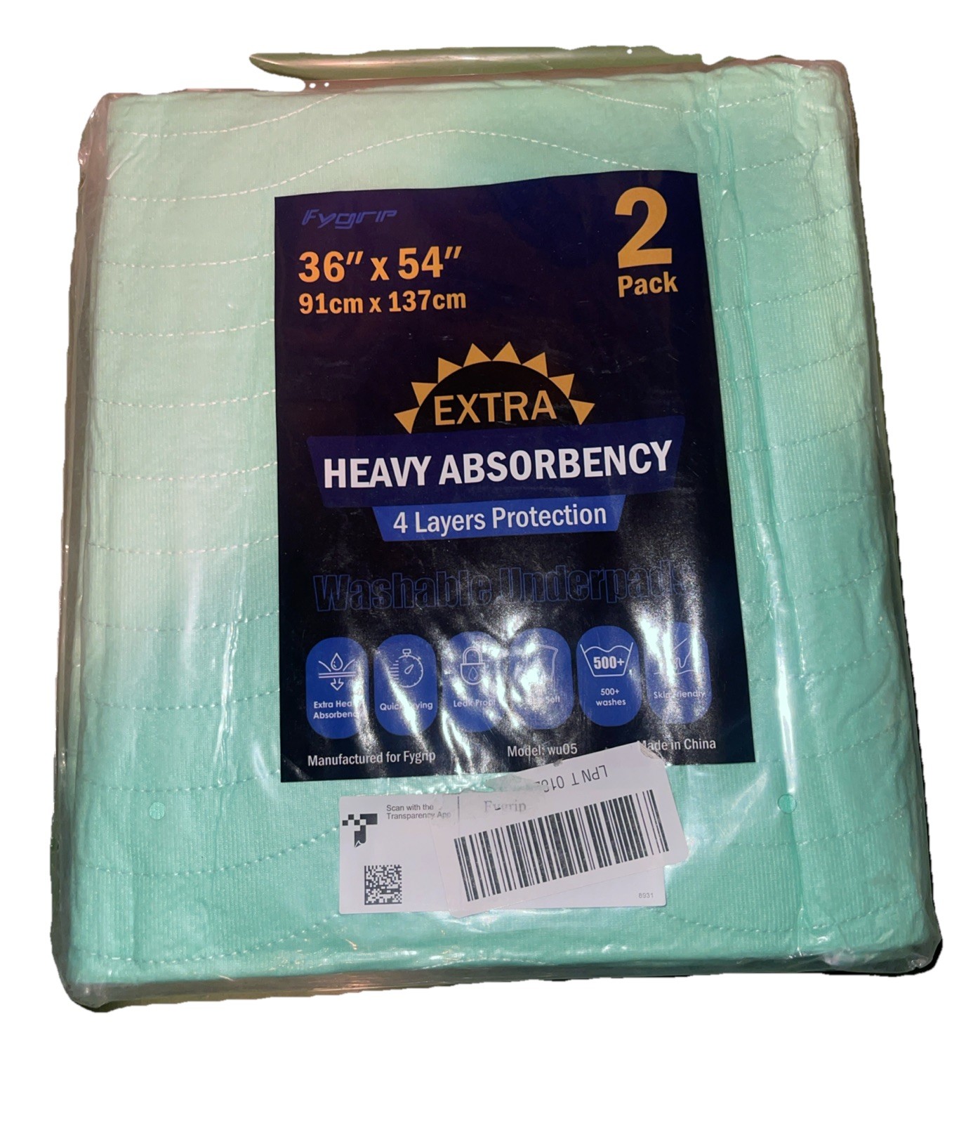 Fygrip Extra Heavy Absorbency Washable Underpads 36 x 54 Pack of 2