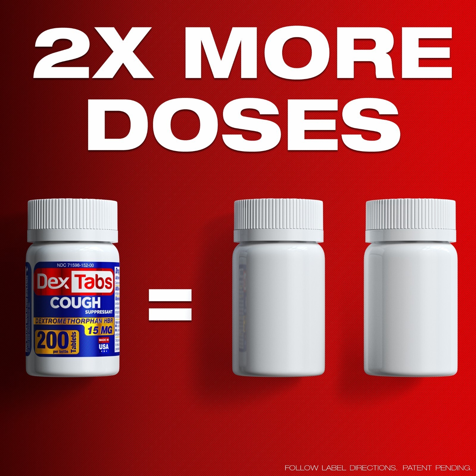 2 Pack DexTabs Cough Suppressant, 200 Tablets, 15 mg Of Dextromethorphan HBr