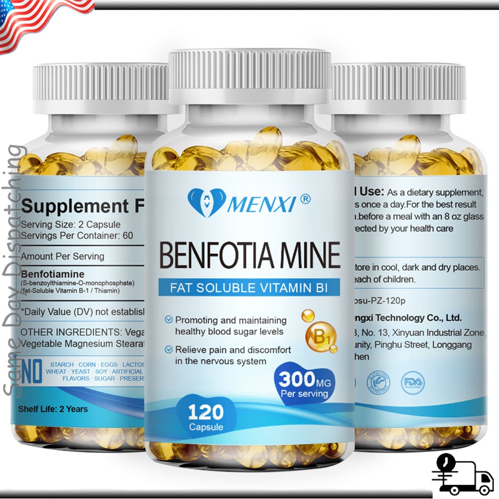 300mg Benfotiamine Capsules Fat Soluble Thiamine Vitamin B1 NON-GMO,Gluten Free