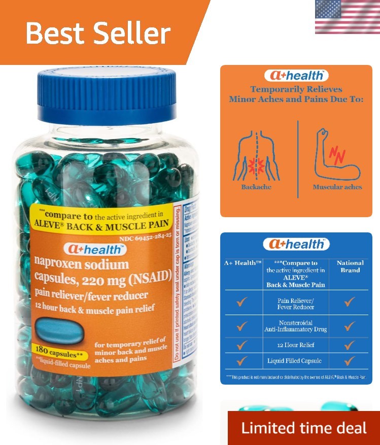 Fast-Acting Naproxen Sodium 220mg Softgels – 180 Count for Effective Pain Relief