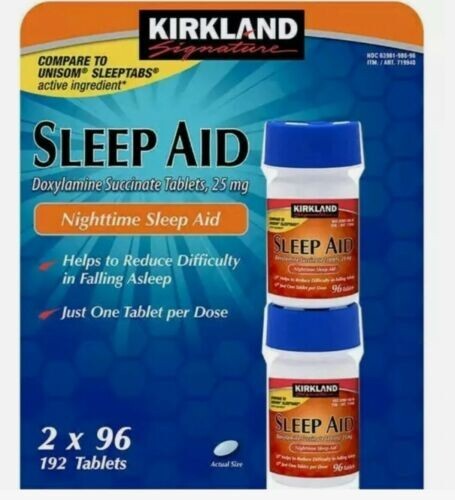 Kirkland Sleep Aid Doxylamine Succinate 25 Mg -2/96ct=192 Tabs Compare To Unisom