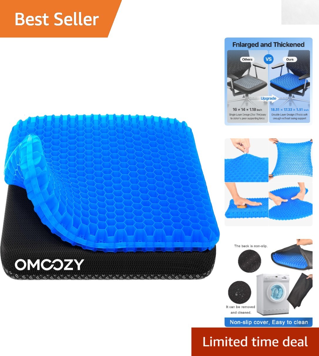Ultimate Comfort Gel Seat Cushion | Cooling, Soft, & Easy Clean, 18.51″x17.33″