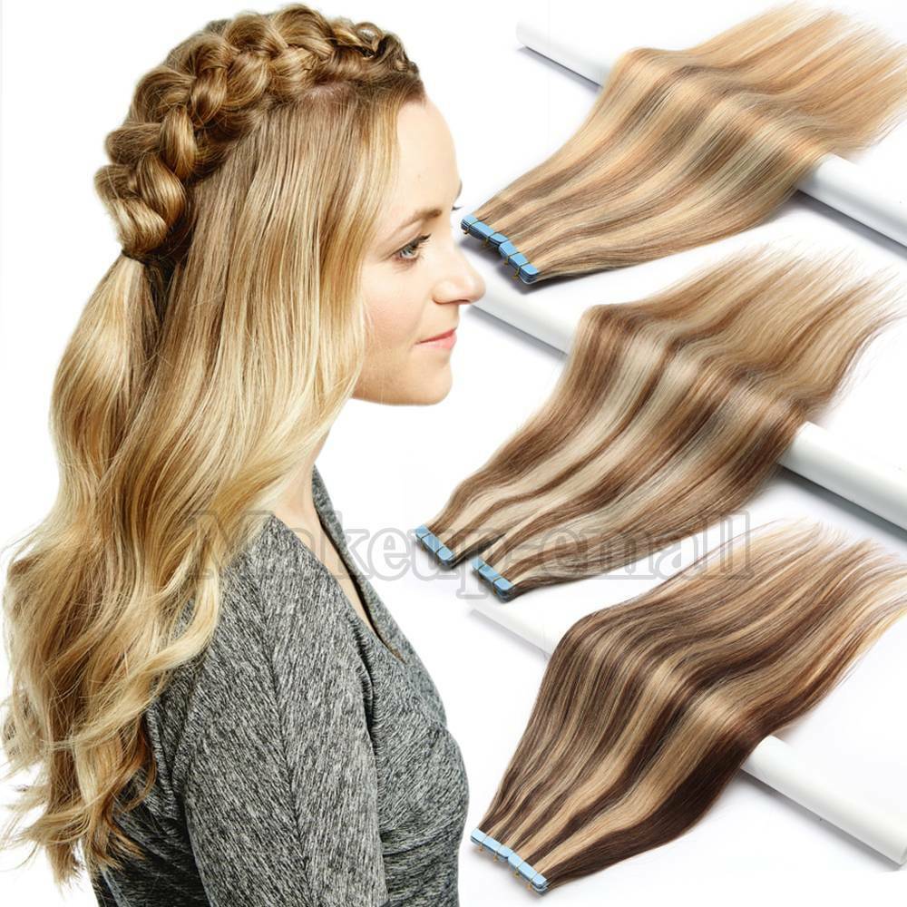 Thick 200g 80pcs Tape In Remy Human Hair Extensions Skin Weft FULL HEAD BROWN SE
