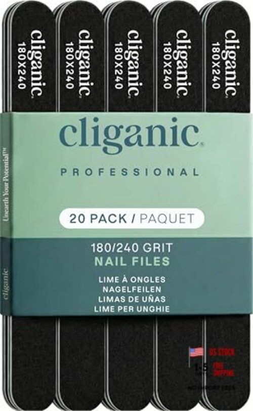20 Pack Nail File Set: 180/240 Grit | Professional Emery 20 Count (Pack of 1)