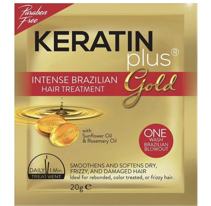 1 DOZEN KERATIN PLUS GOLD Intense Brazilian Hair Treatment …. (12 sachet)