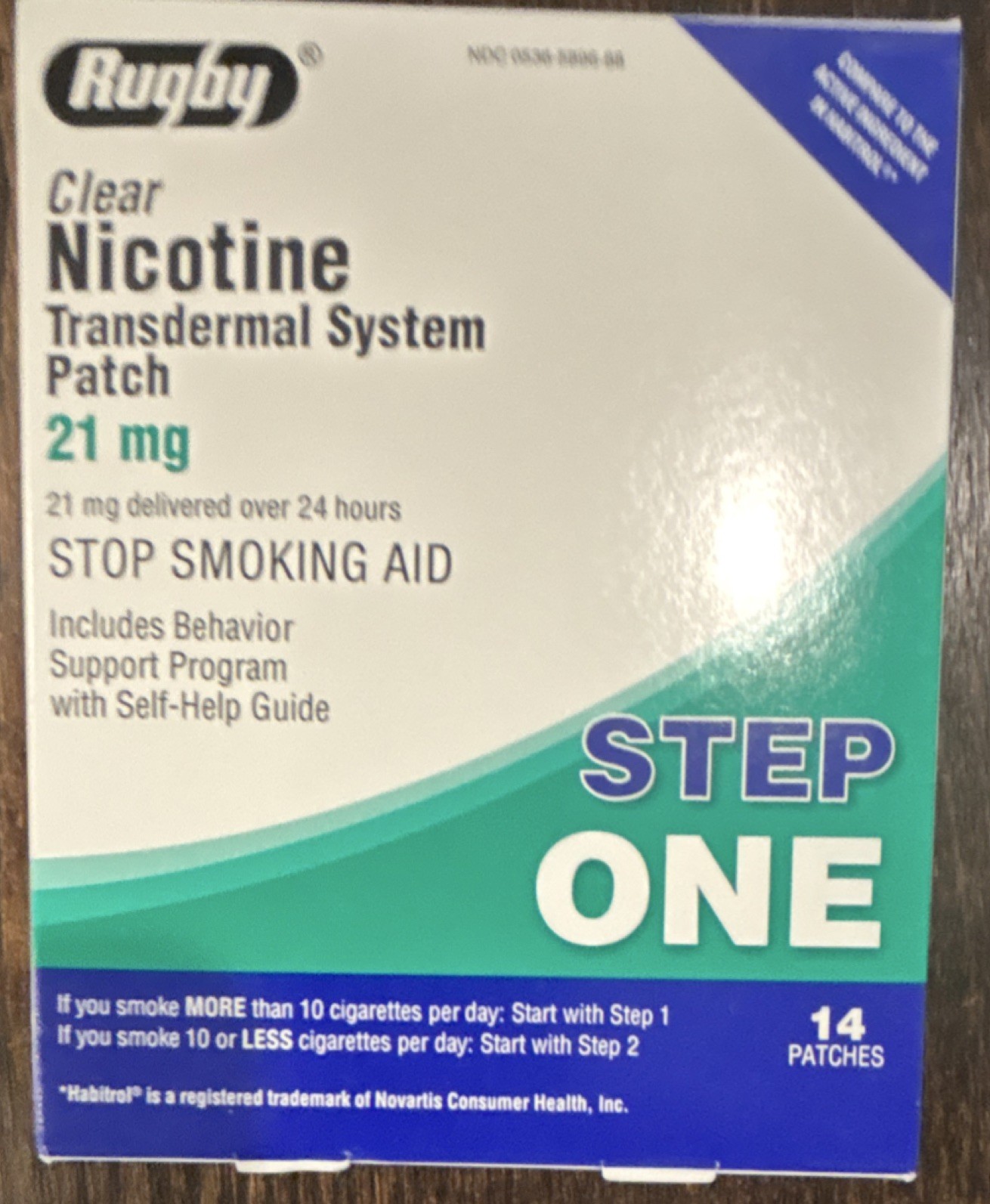 Rugby Clear Nicotine Step 1 Transdermal Stop Smoking Patch 21 mg, 14 Ct EXP 6/28
