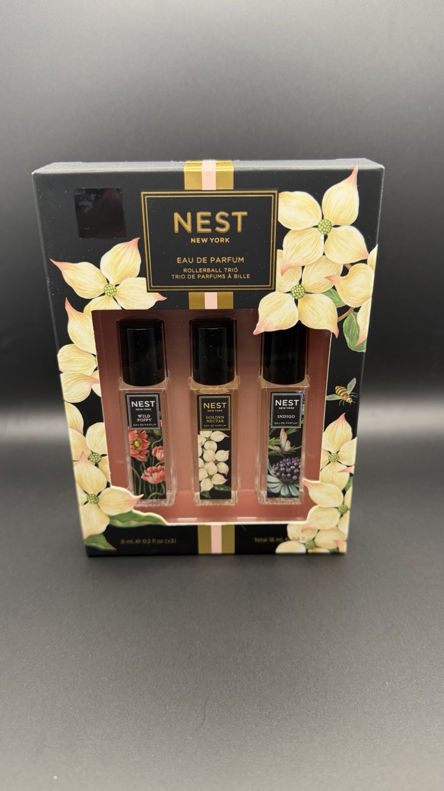 NEST EAU DE PARFUM ROLLERBALL TRIO WILD POPPY GOLDDN NECTAR INDIGO 6mL e 0.2 oz.