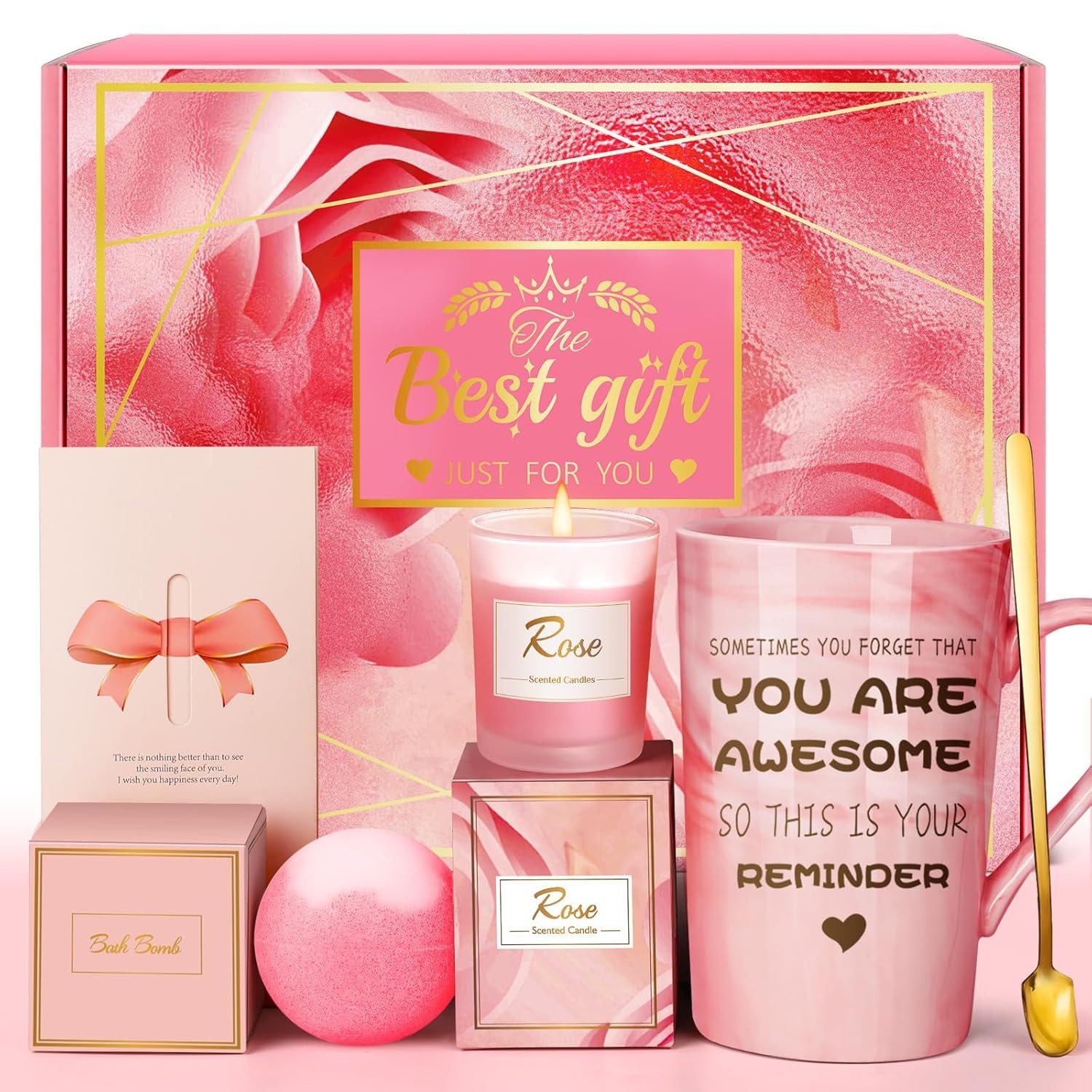Birthday Gifts for Women, Mom, Sister, Friend: Unique Pink Self Care Spa Relaxat