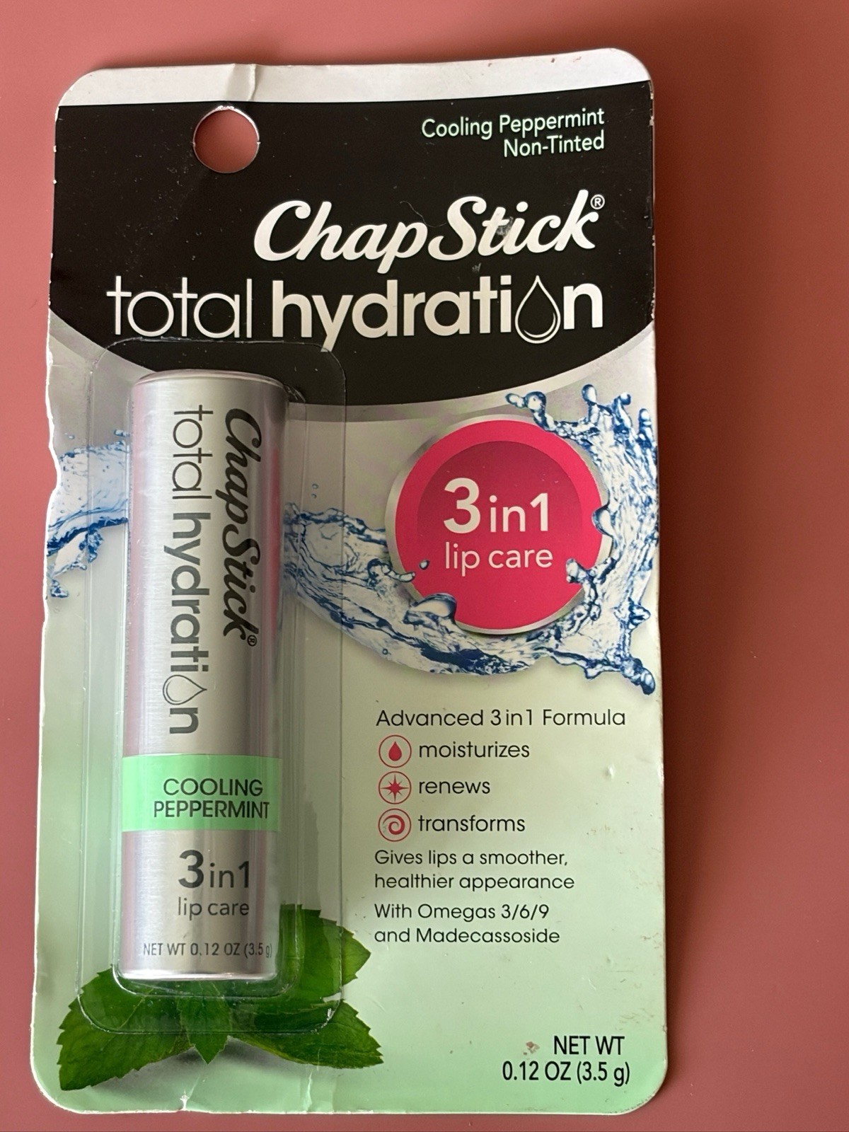 ChapStick Total Hydration Peppermint Cooling Lip Balm Stick 0.12 oz