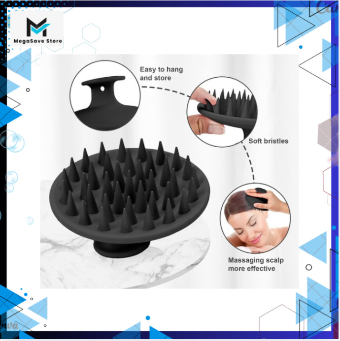 Silicone Scalp Massager Shampoo Brush Black Soft Bristles