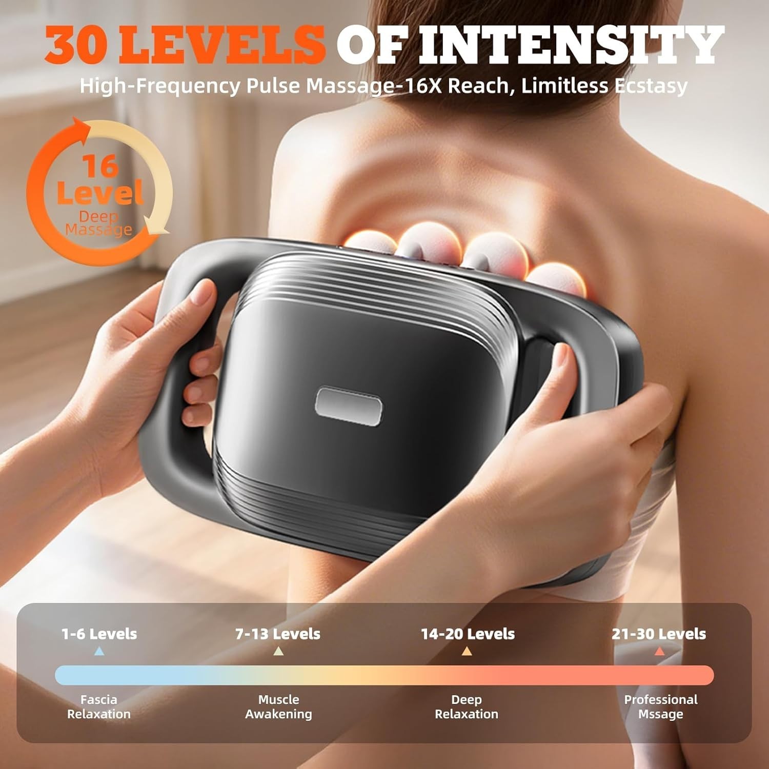 Portable 16-Head Deep Tissue Massager – Customizable, Quiet & Easy to Use, Black