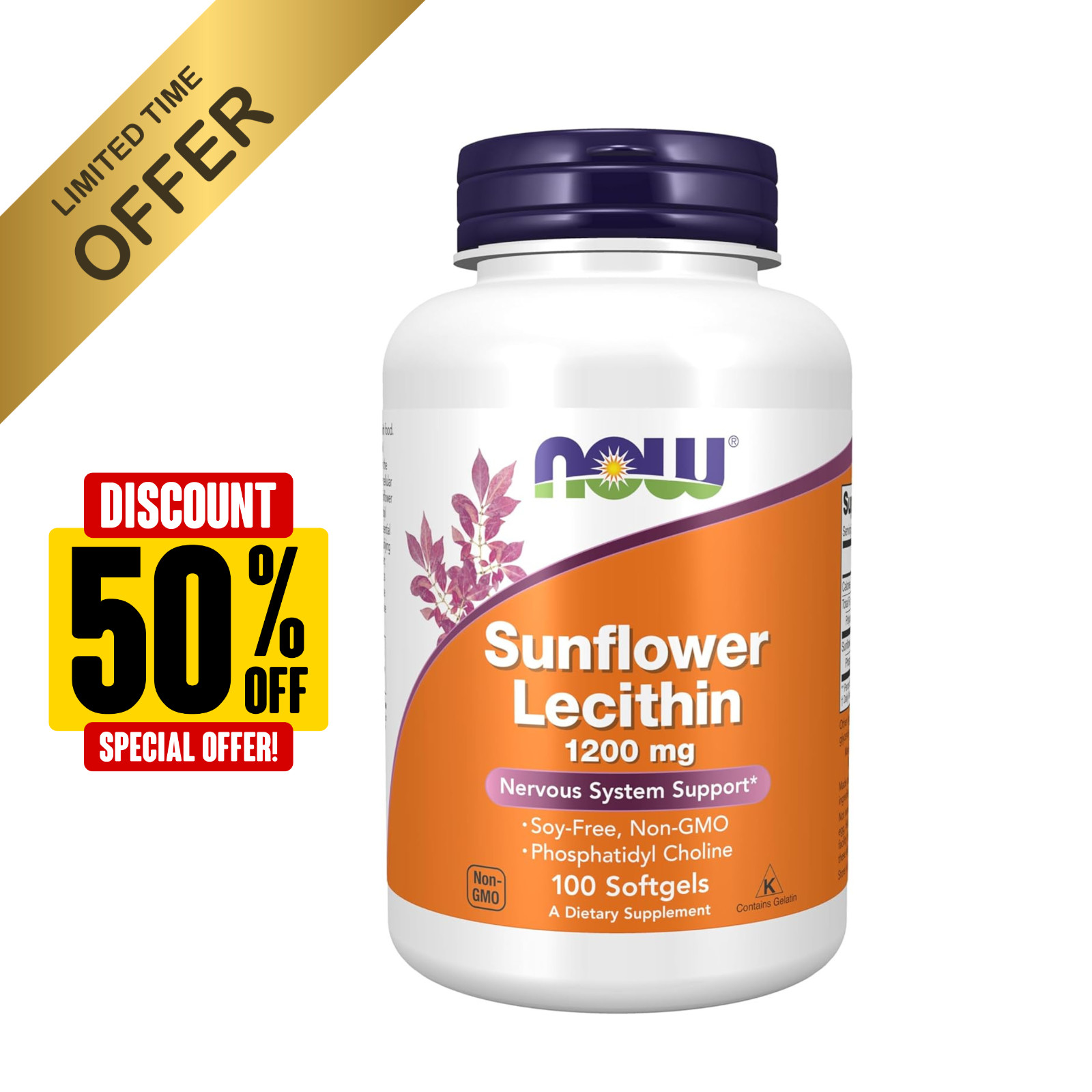Supplements, Sunflower Lecithin 1200 Mg with Phosphatidyl Choline, 100 Softgels