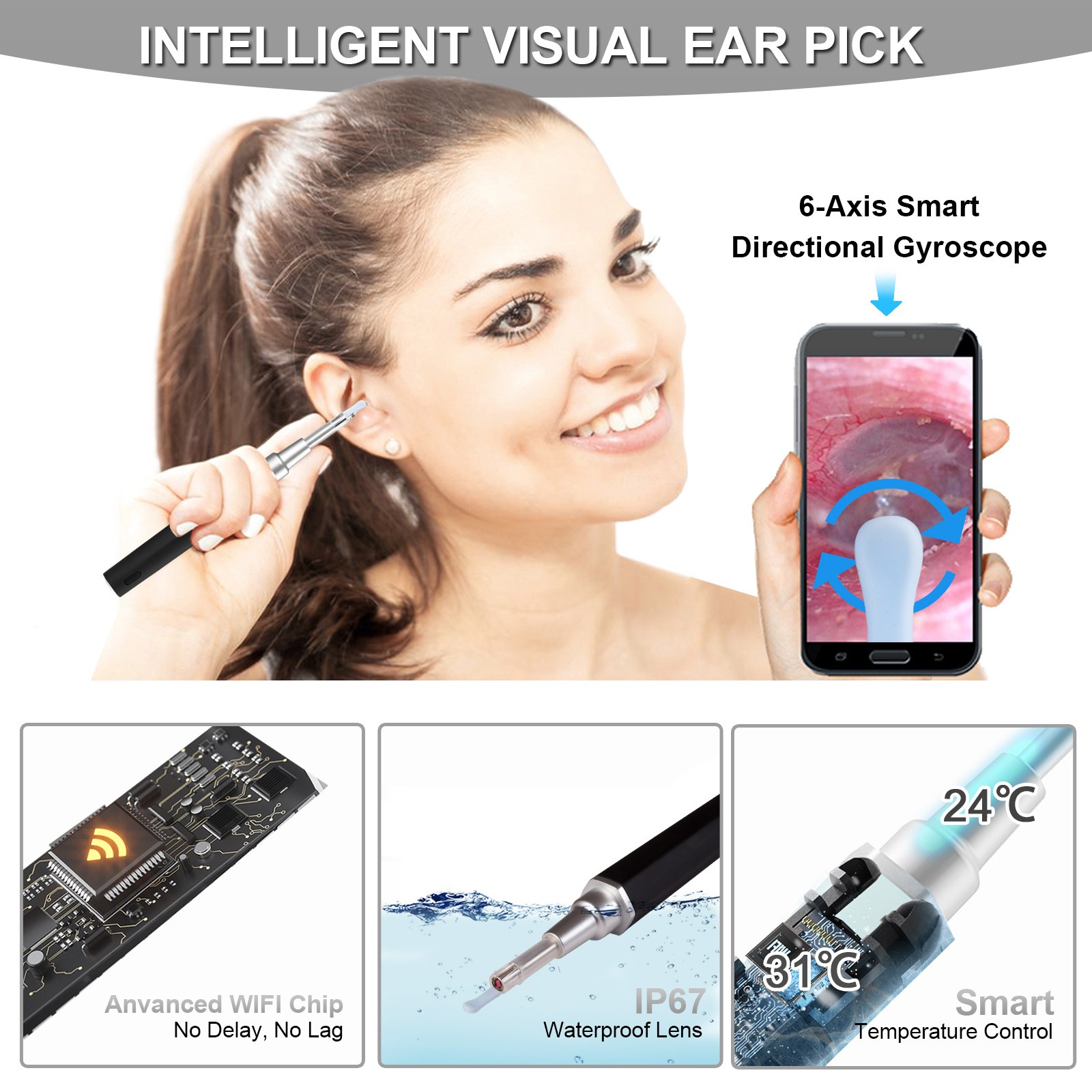 5MP Ear Endoscope Camera IP67 Waterproof Multi Accessories Ear Cleaning Set