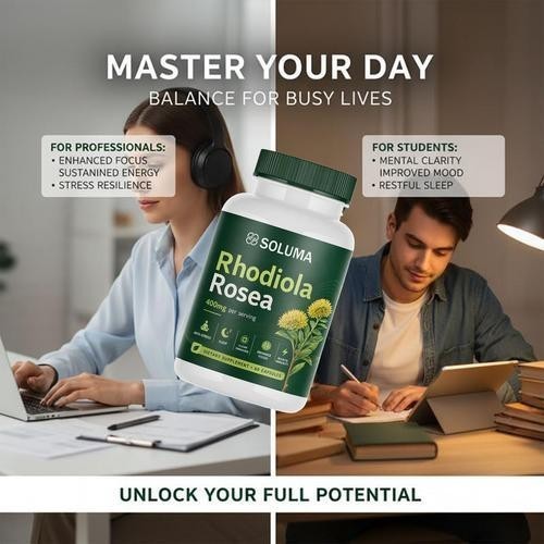 Soluma Rhodiola Rosea, 400mg Per Serving With Bioperine, 60 Capsules (1-3Set)