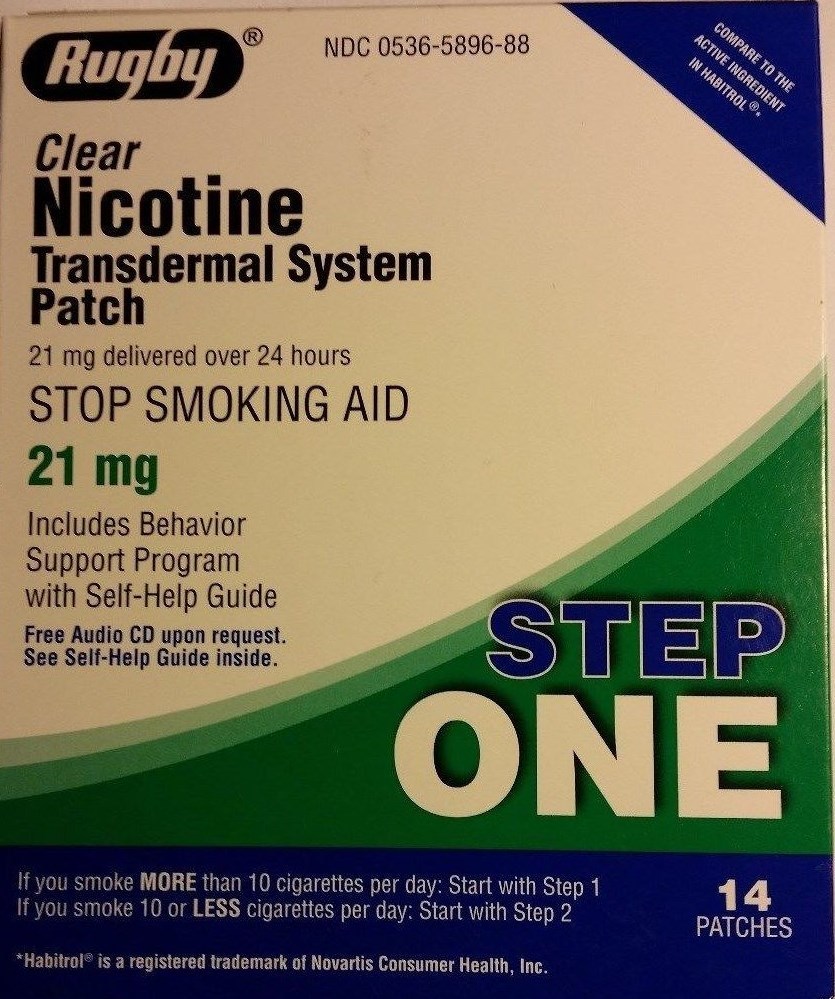 Rugby Nicotine Transdermal System Patch 21 mg Step 1, 14 PATCHES ( 2-week kit )