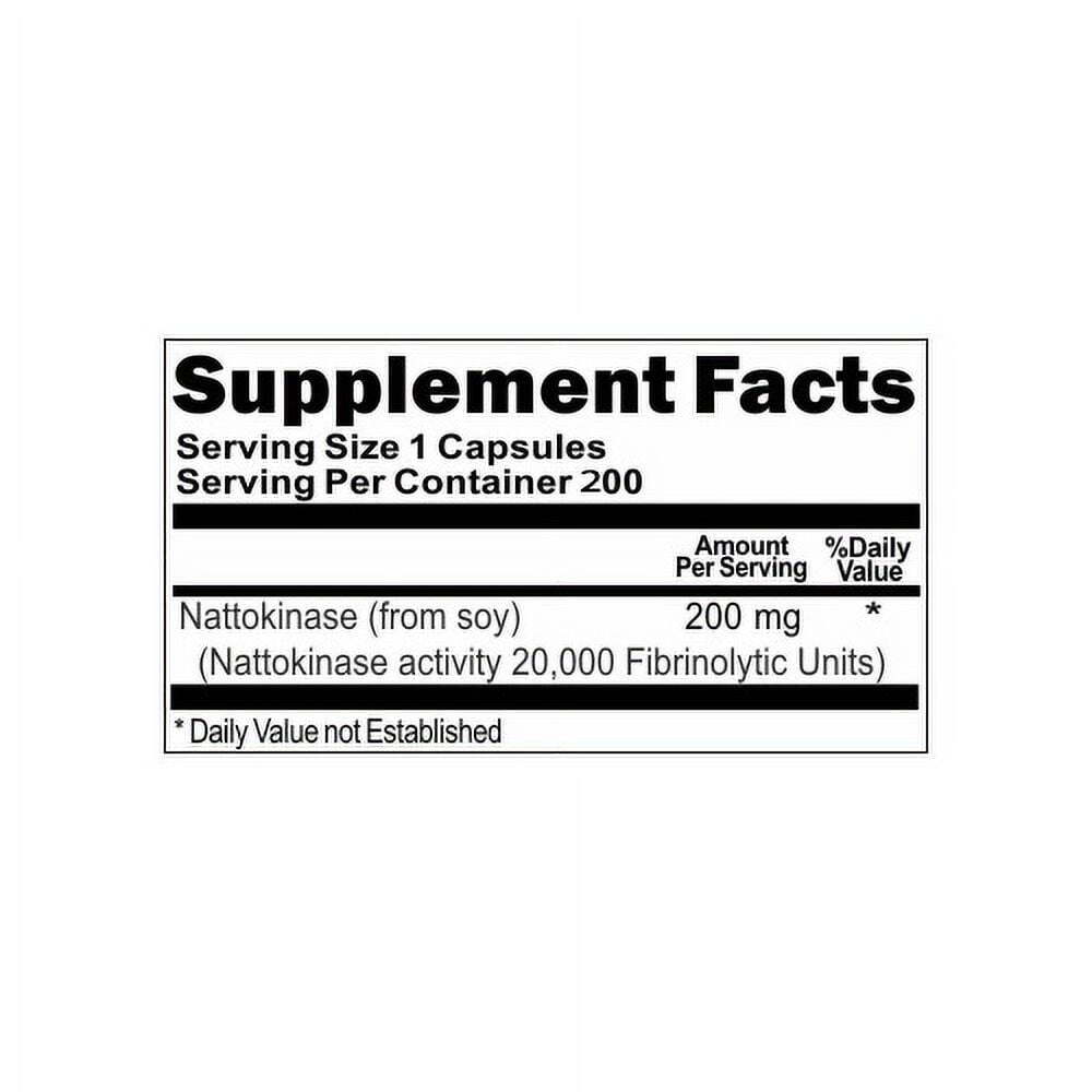 Nattokinase 200mg 20,000 FU Fibrinolytic Units Made in the USA Non-GMO