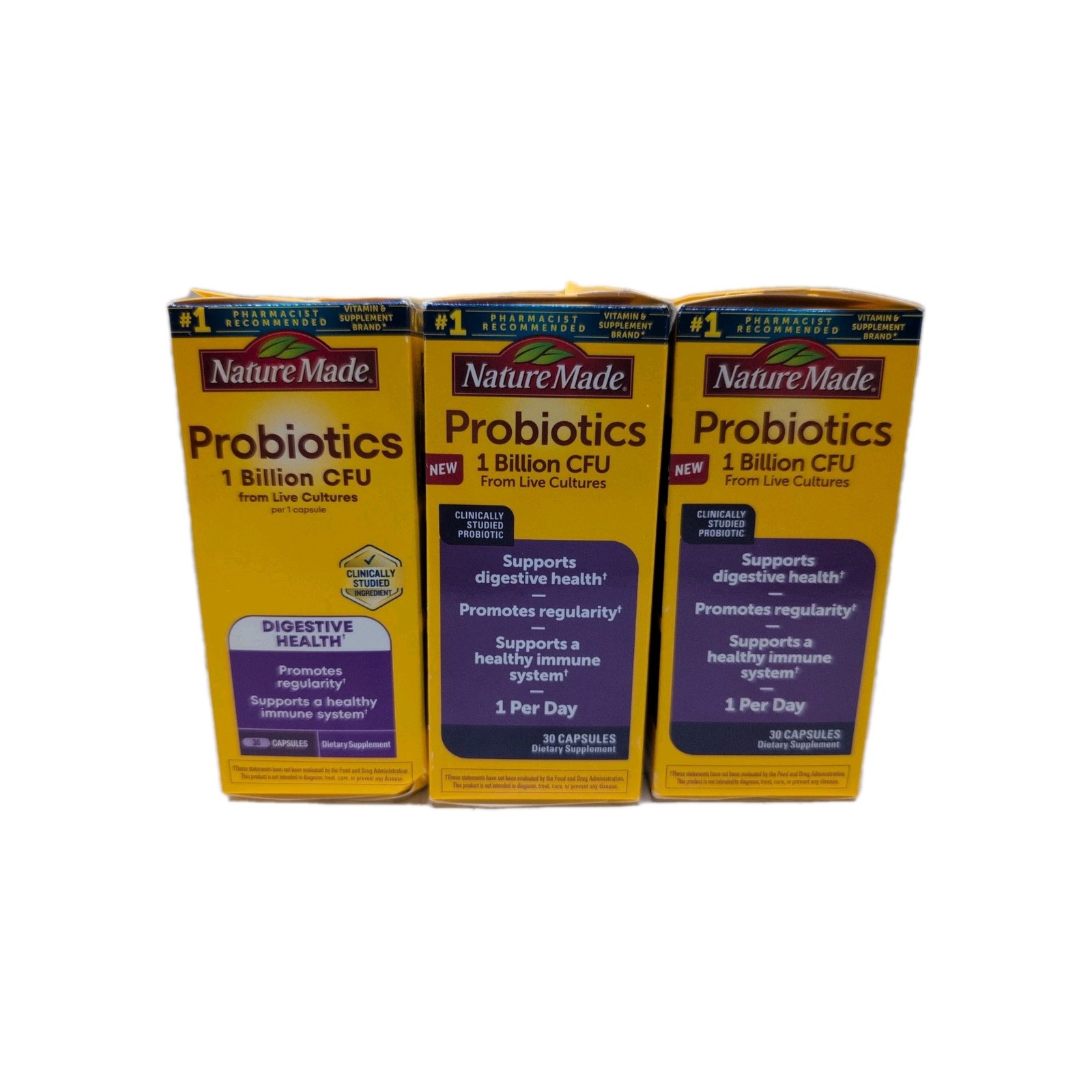 (3) Nature Made Probiotics 1 Billion CFU Live Cultures 30 Capsules Ea 11/2026+