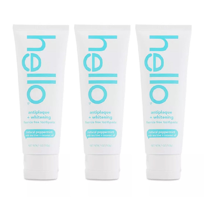Hello Antiplaque + Whitening Fluoride Free Toothpaste 4.7 oz (Pack of 3)
