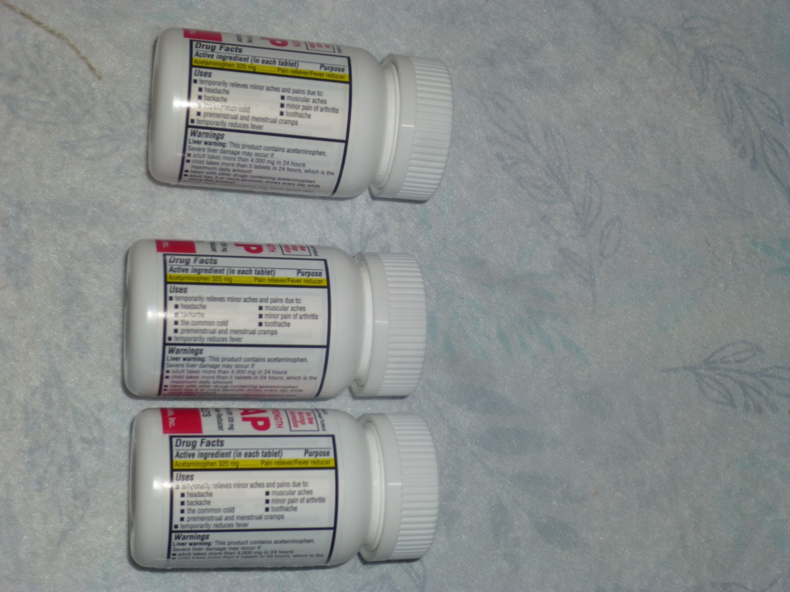 APAP Acetaminophen 325 mg Lot of (3) total bottles = (300 tablets)
