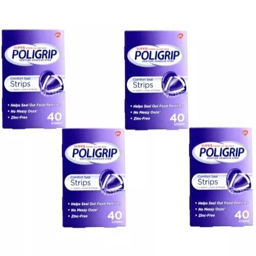 4 Pack Super Poligrip Comfort Seal Denture Adhesive Strips 160 Strips Best Price
